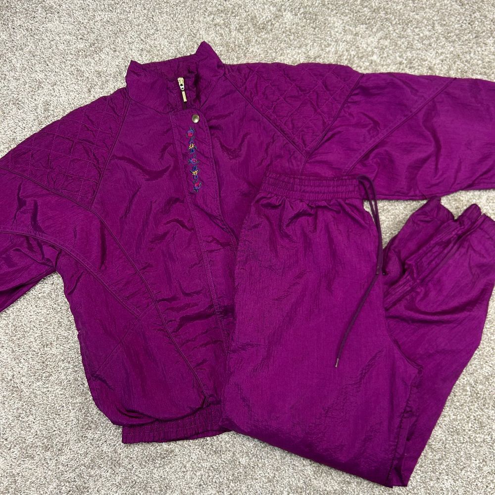 Vintage Bold Spirit Windbreaker Suit Outfit Women Size Small Purple Pants Jacket